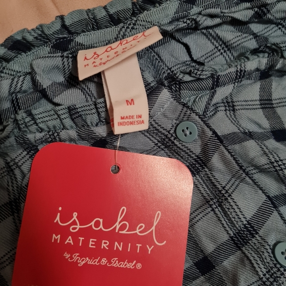 Ingrid & Isabel Maternity Plaid Dress Half Sleeve Blue Long Maxi Maternity - Picture 4 of 4